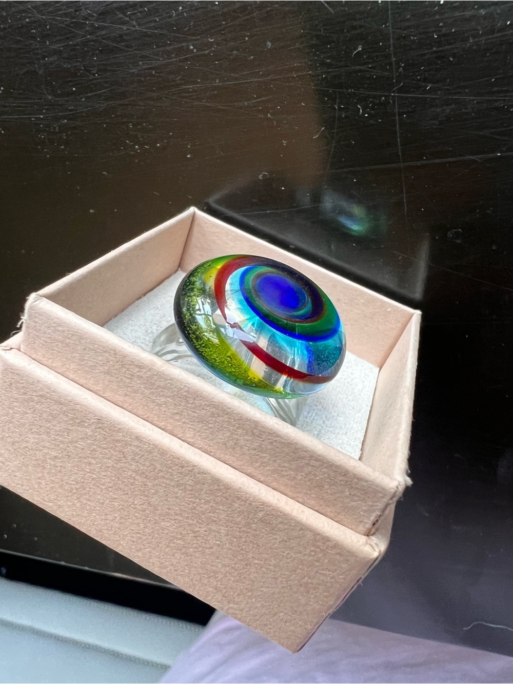Hand Blown multicolored swirl Ring. Size 8/8.5. NWOT.